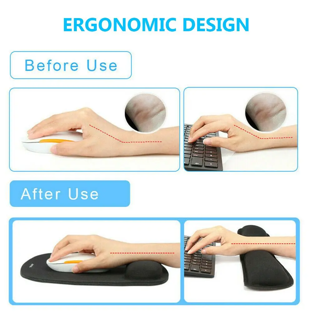 3-in-1 Gaming Mouse Mat Keyboard Pad Ergonomic Wrist Support Rest Cushion Memory Foam Non-slip Rubber Mice Mat For PC Laptop