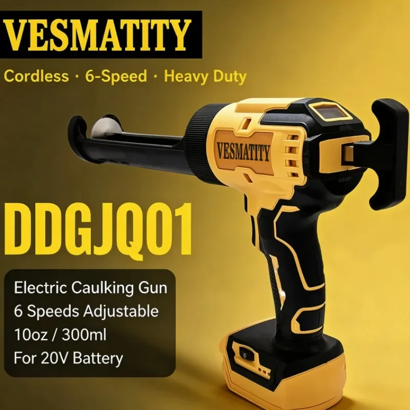VESMATITY DDGJQ01 Cordless Sealant Glue Gun 6 Speed 10oz 300ml Filling Tool Sealing Caulking Window Door Kitchen