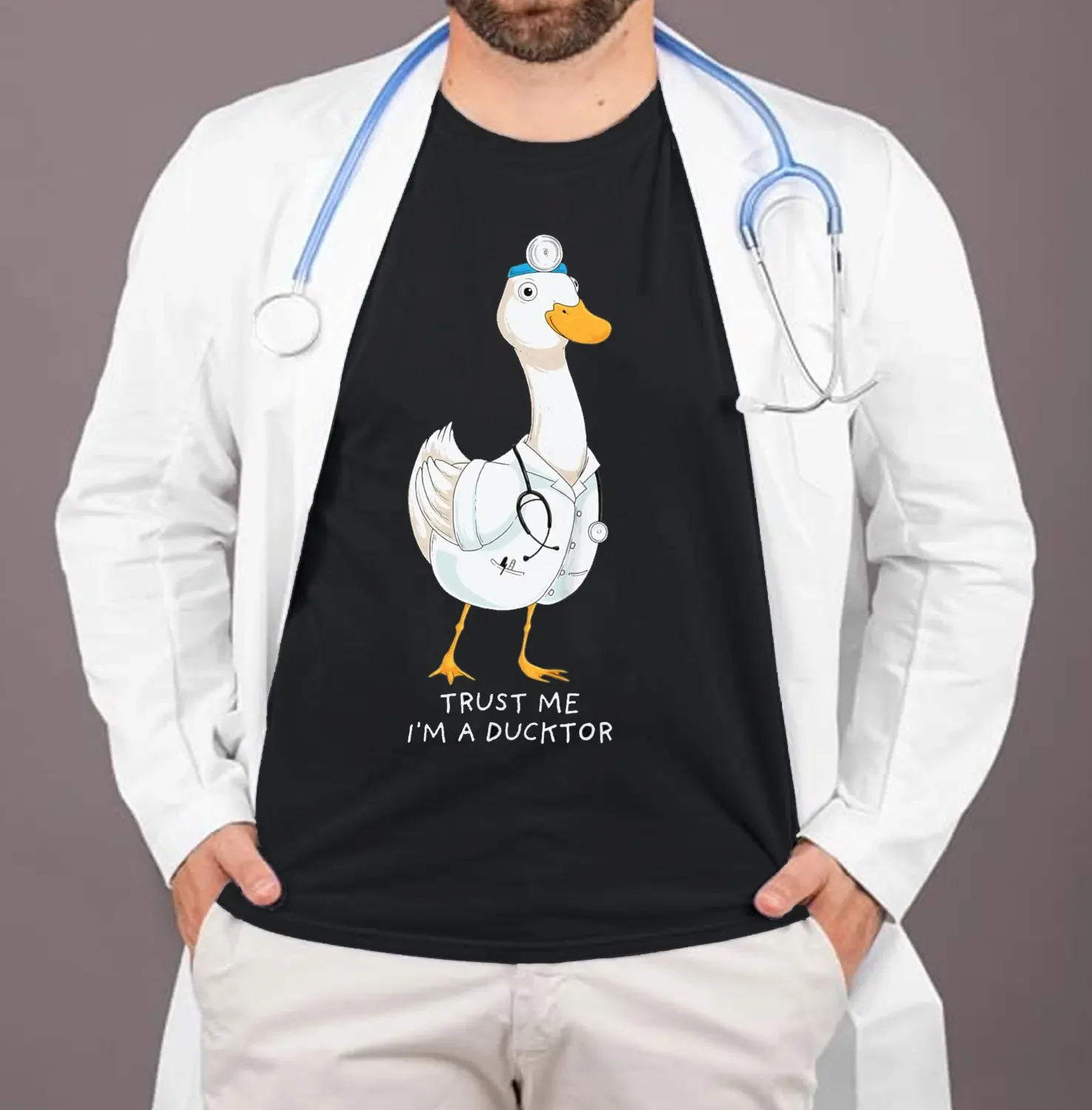 Duck Funny Shirt Trust Me I'm A Ducktor Pediatric Doctor Classics T-Shirt Funny Shirt Men Clothing Graphic T Shirts Cotton Tee