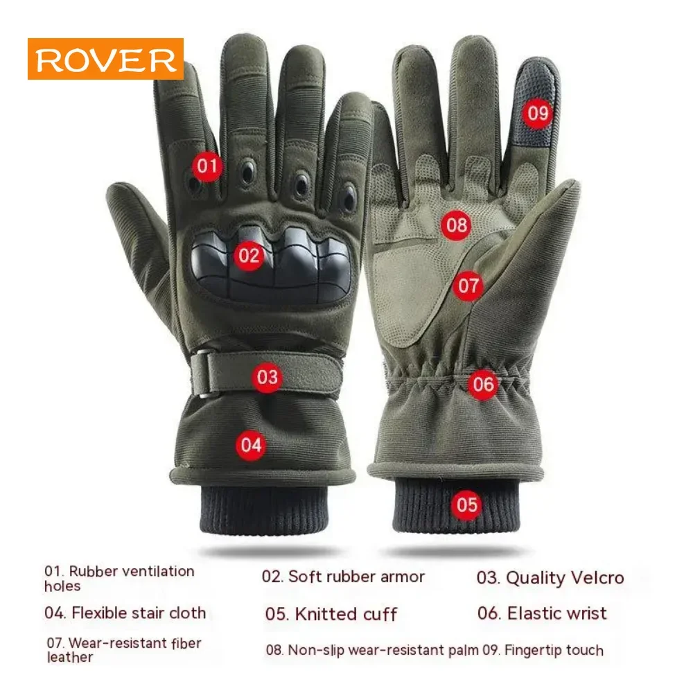 Guantes cálidos de invierno para hombre, guantes tácticos térmicos, guantes protectores de caza, dedo completo, combate militar, pantalla táctil,