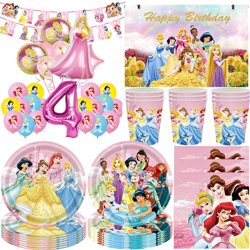 Décorations de fête d'anniversaire princesse Disney, nouvelle assiette Napink, nappe, sac cadeau,