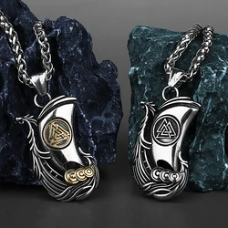 Viking Odin Raven Huginn and Muninn Valknut Vintage Personality Stainless 316L Steel Pirate Battleship Necklace Men's Gift