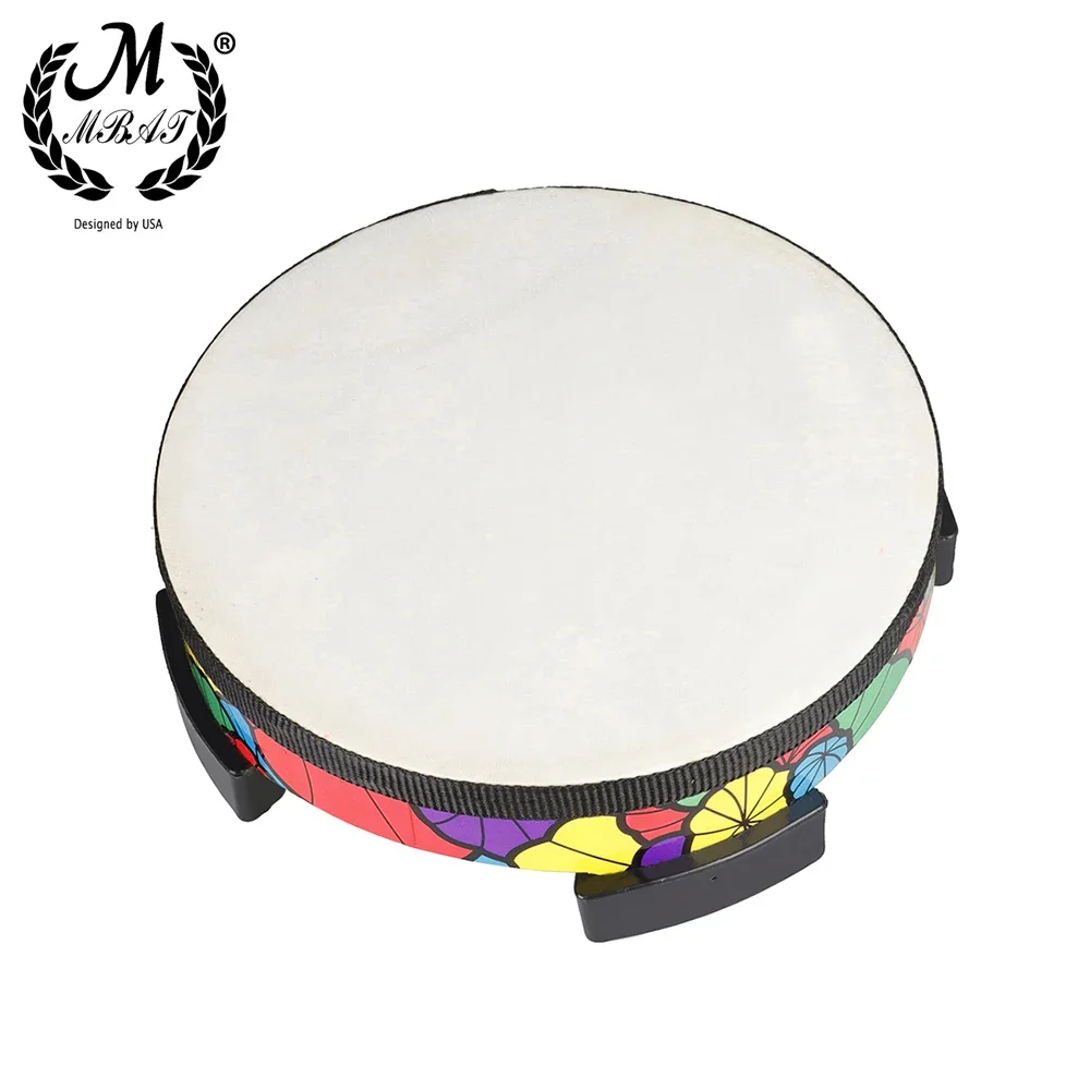 M MBAT Ground Drum Sheepskin Applique Tambourine Hand-held Percussion Instrument Kids Musical Gift Child Educational Toy