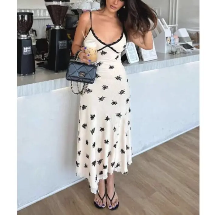 

2026 Women's New Fashion Sexy Trend Hottie V-neck High Waist Sleeveless Slim Backless Printed Pullover Suspender Dress for Women