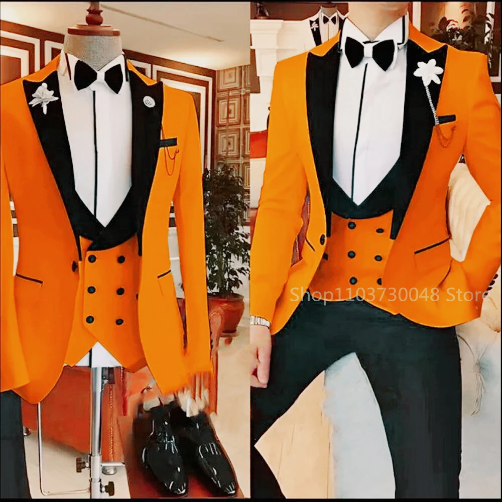 Latest Solid Formal Men\'s Wedding Suit Slim Fit Elegant Groom Tuxedos Business Party Suits 3 Pieces Sets (Jacket+Vest+Pants)