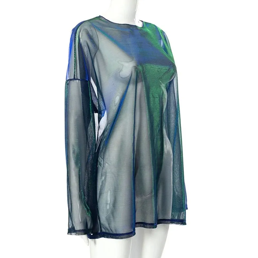 T-shirt Sexy Transparent pour femmes, haut Transparent One-Ne Long Sve pour dames, vêtements transparents Faionable