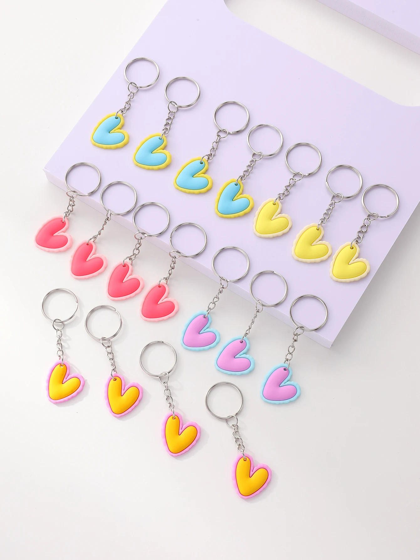 18pcs PVC Love Keychain Heart Pendant Fashion Cute Cartoon Keyring  Purse Charm Ornament Bag Accessories Valentines Day Gift