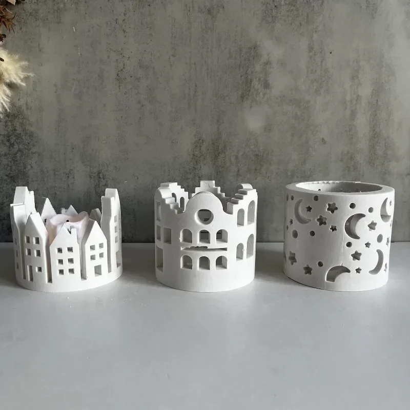 New Ring House Candle Holder Ornaments Silicone Mold DIY Epoxy Resin Cement Gypsum Pouring Mold Home Decoration Crafts Ornaments