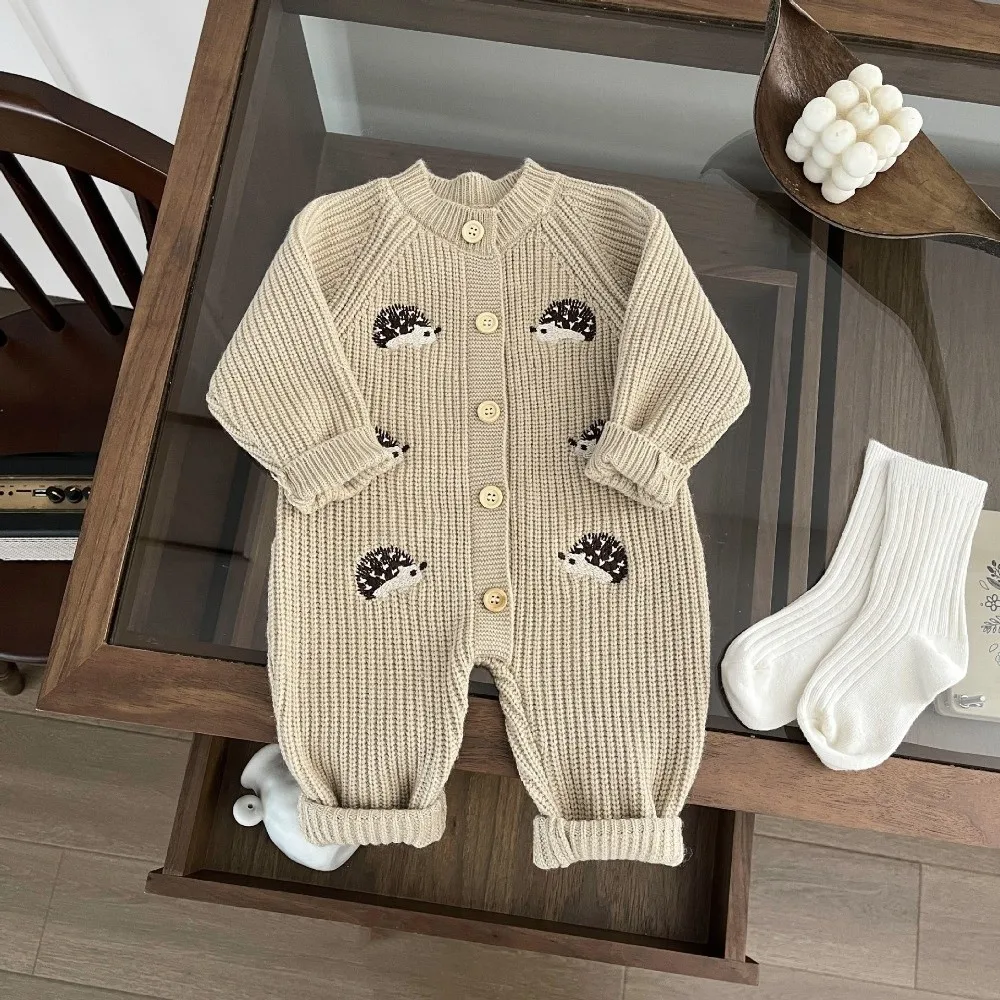 

Высококачественный милый детский комбинезон с изображением ежика, утепленная одежда для ползания с длинными рукавами, теплая одежда для младенцев