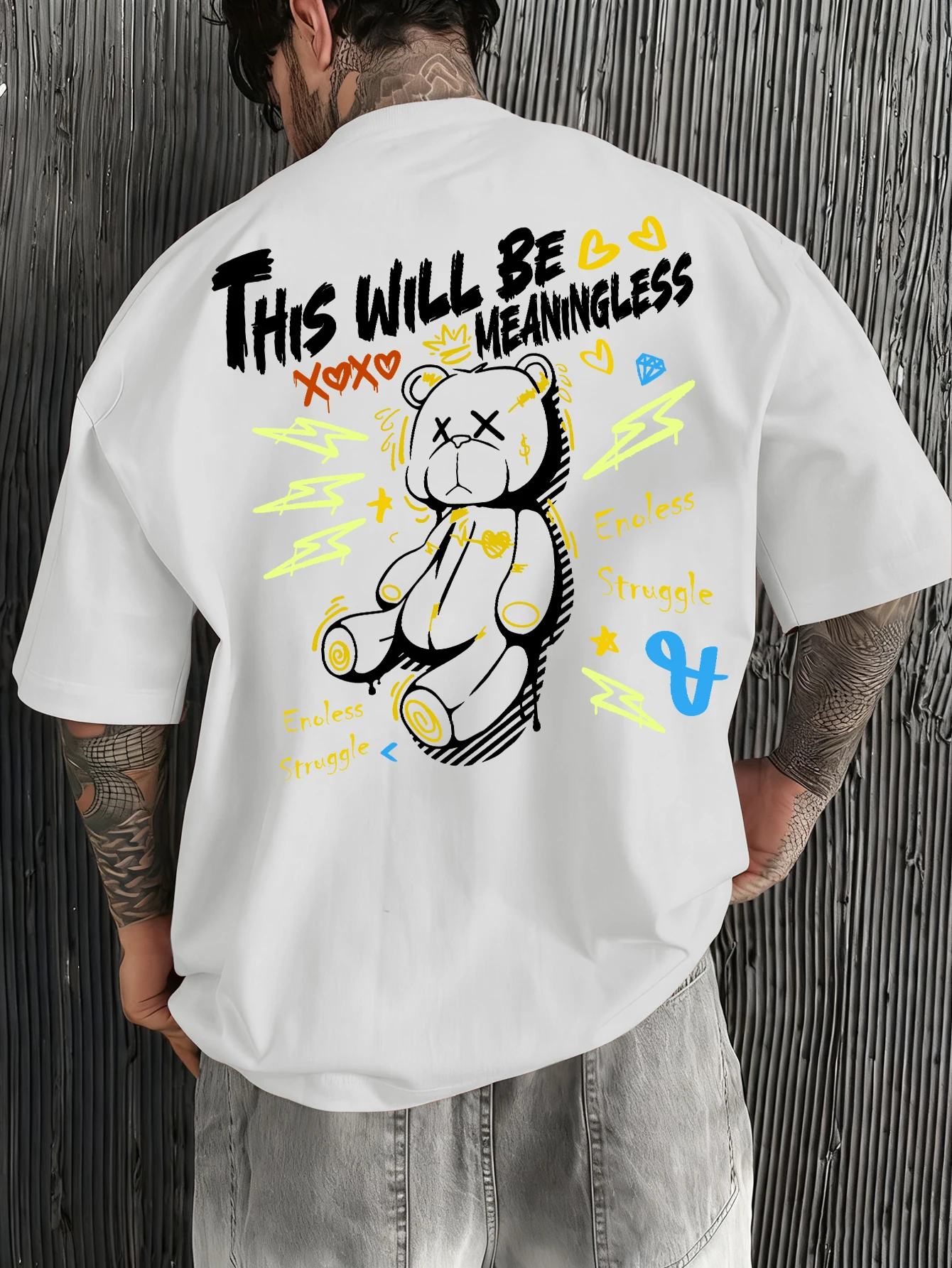 T-shirt surdimensionné pour hommes, imprimé ours sans sens, Streetwear décontracté, esthétique Harajuku, tee-shirt à manches courtes pour l'été