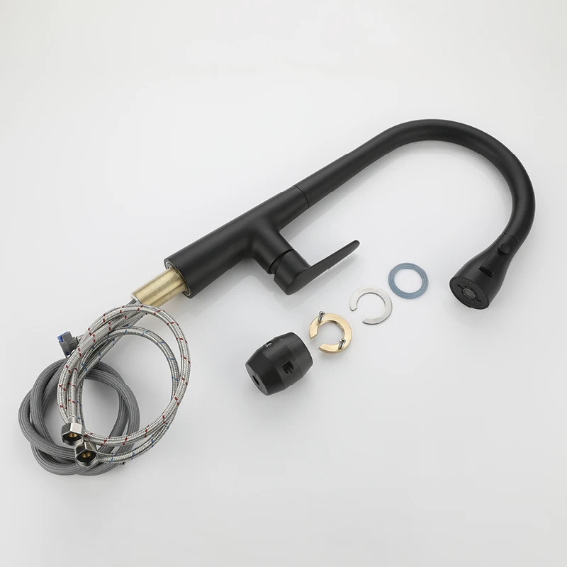 One Hole Kitchen Pull Down Faucet Deck Mounted 3 Modes Vessel Sink Faucets Modern Single Handle Kitchen Cold Hot Mixer Tap Black