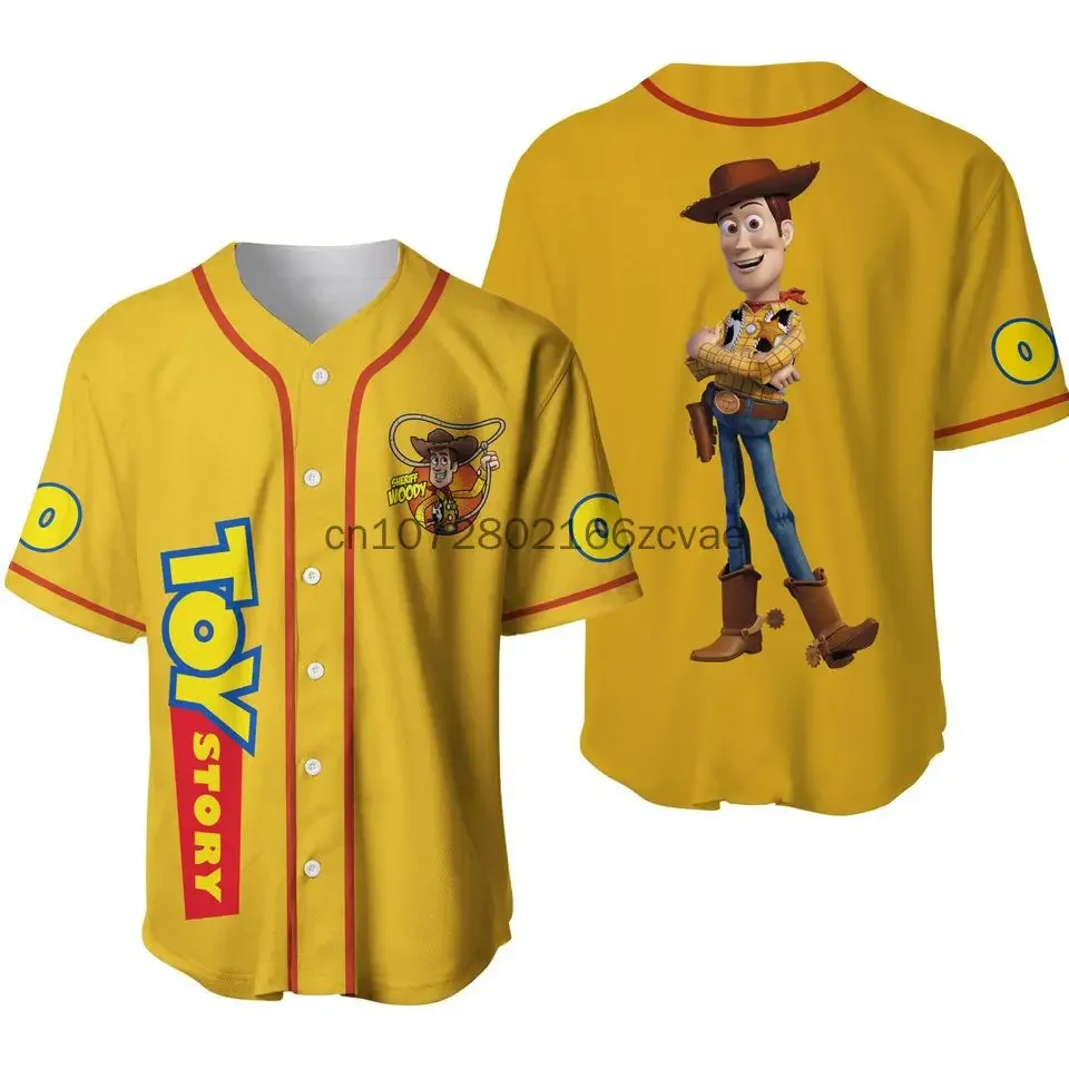 Free Custom Name Disney Toy Story Woody Baseball Jersey Streetwear Fashion Summer Men's And Women's Short Sleeve Baseball Shirt