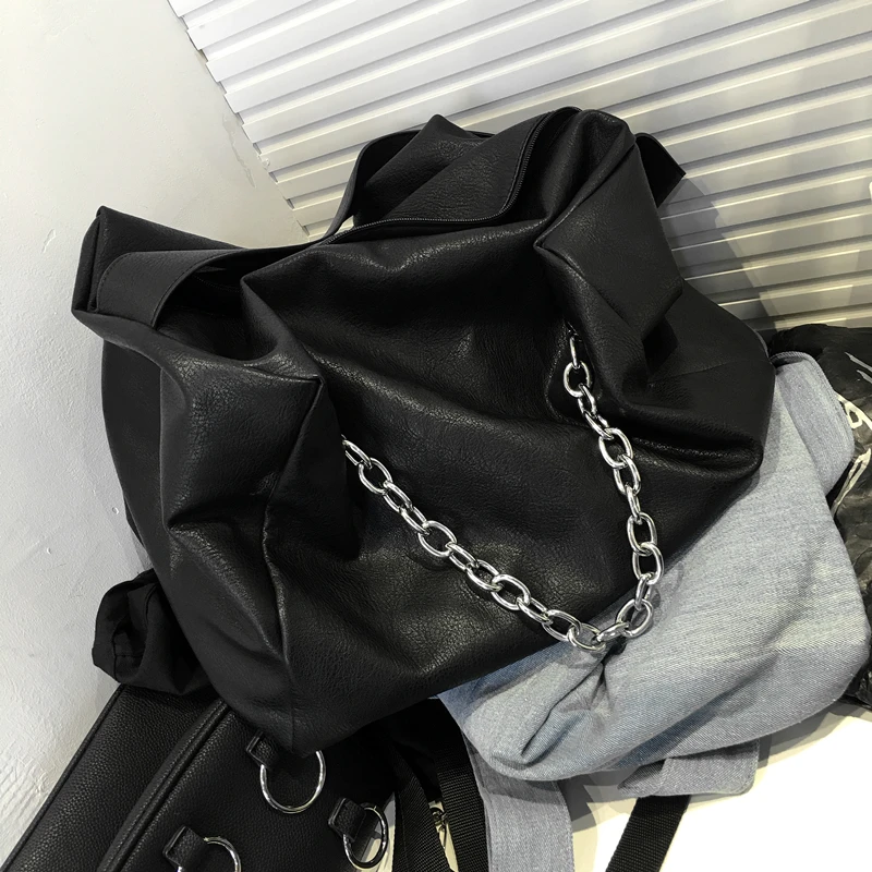 

Women PU Leather Tote Bags 2022 Fashion Chain Purses and Handbags Female Shopper Black Casual Large Capacity Shoulder Bag