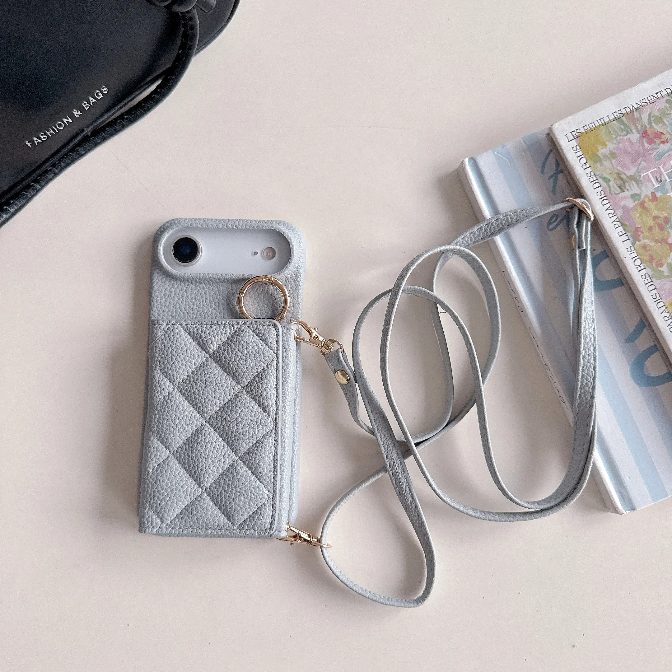 

Кожаный чехол-кошелек с кольцом через плечо для iPhone 17 Pro Max 16 Plus 15 14 13 12 11 с длинным ремешком и карманом для сумки