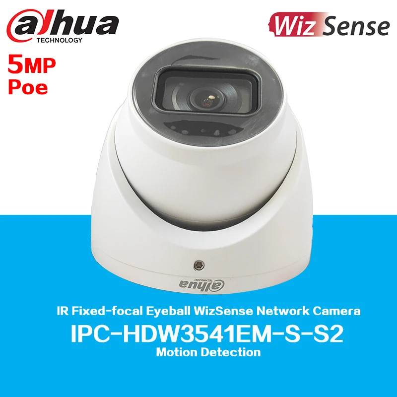 Dahua IP Camera 5MP IR Fixed-focal Eyeball WizSense Network Camera IPC-HDW3541EM-S-S2 Black Version IR30m Built-in Mic SMD 4.0