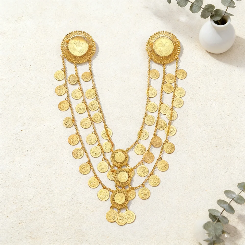 Vintage Golden Multi-Layer Coin Pendants Body Chain Perfect For Wedding Bridal, Middle Eastern Belly Dance Accessories