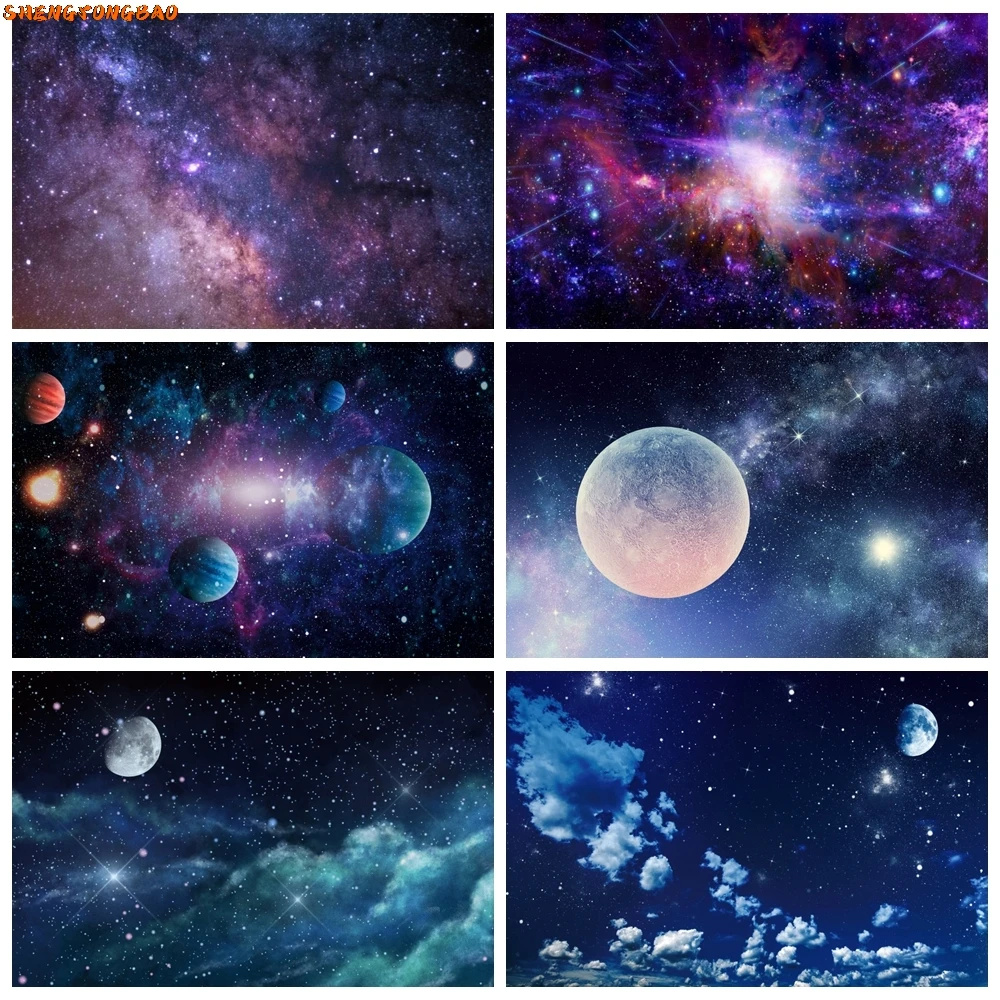 

Night Starry Sky Universe Space Backdrop Moon Cloud Milky Way Star Kids Baby Birthday Party Photography Background Decor Banner