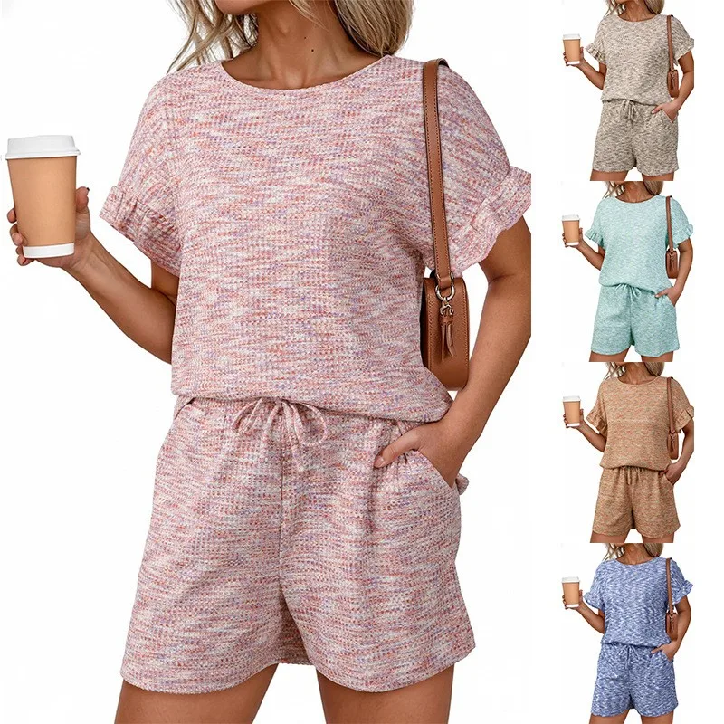 Conjuntos de Verano para Mujer, Shorts Casuales de Dos Piezas, Pantalones Cortos con Cintura Ajustable, Bermudas, Color Rosa Pastel, Corte Holgado