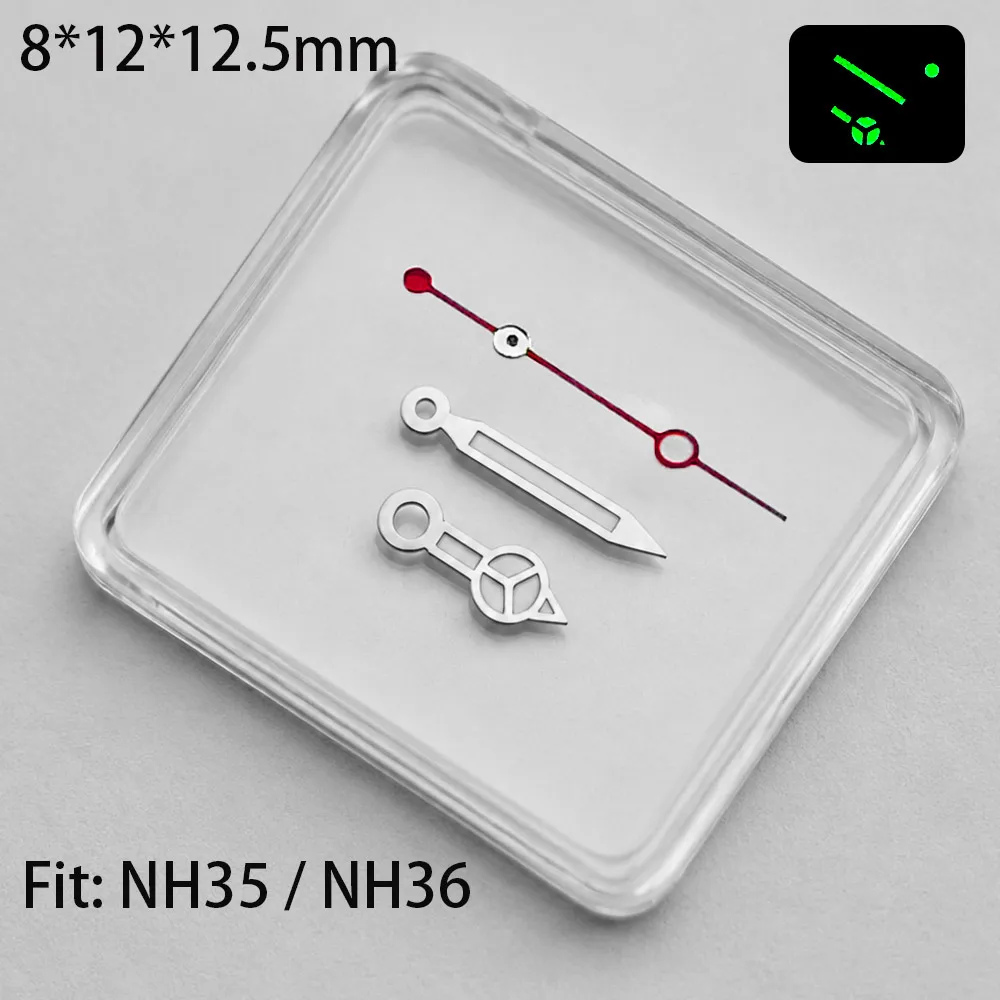 12,5 mm silberne Uhrzeiger, blau und grün, grün leuchtend, passend für NH35 NH36 M8205 8215 821A DG 2813 3804 ETA 2824 2836 Uhrwerk – Detail 7