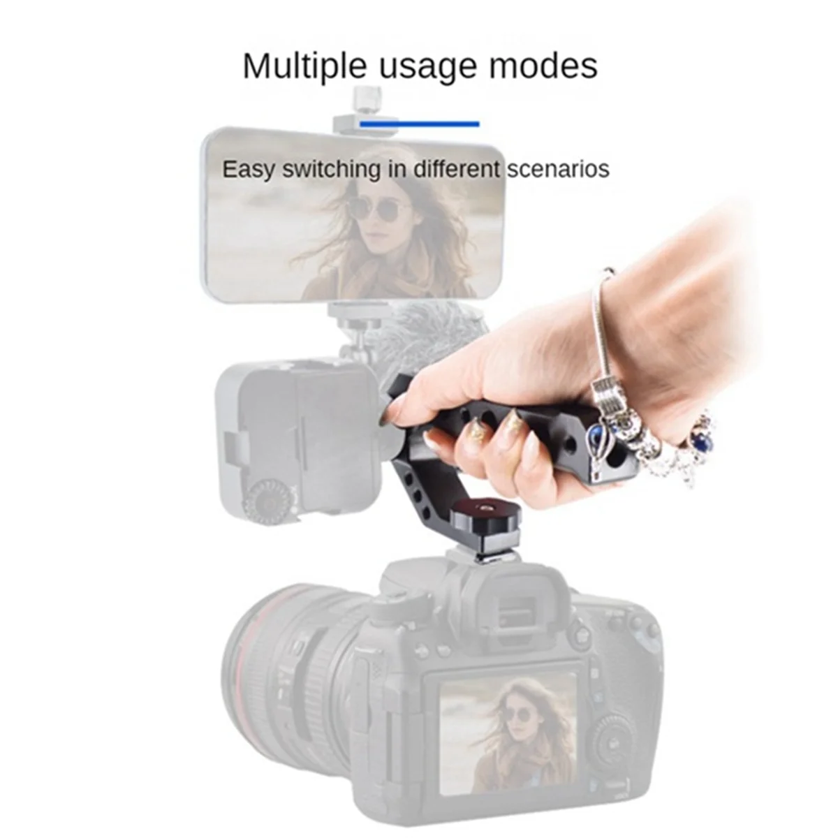 Universal DSLR Camera Rig Top Handle 3 Cold Shoe Adapter Mount for LED Light Microphone Metal Handle