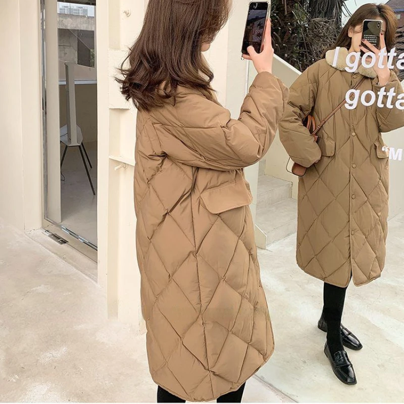 Winter X-long Parkas Women Warm Fur-collar Clothing Button-Up Coat Elegant Minimalist Korean Temper Trendy Long Sleeve All-match