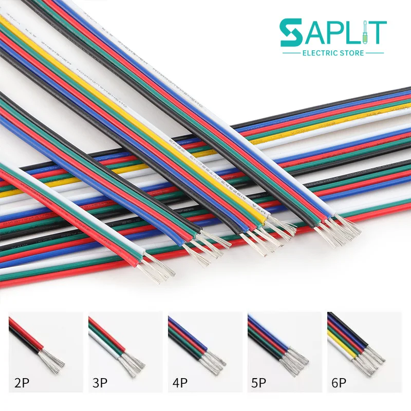 22AWG 20AWG 18AWG LED Extension Cord 2/3/4/5/6Pin RGB Flexible Electrical Connection Cable for LED Strip Lights Auto Lamp Driver