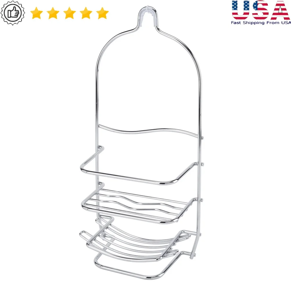 

Curve Design Metal Shower Caddy 3-Tier Shelf Chrome Rust-Resistant Hanging Bathroom Organizer with Accessory Hooks Loofahs and