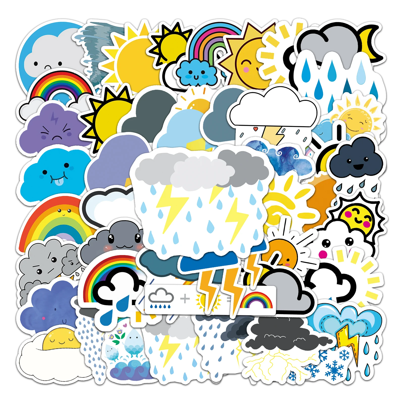 50Pcs Weather series Cartoon Cute Waterproof Sticker Skateboarding Snowboard Retro Vinyl home decal Sticker