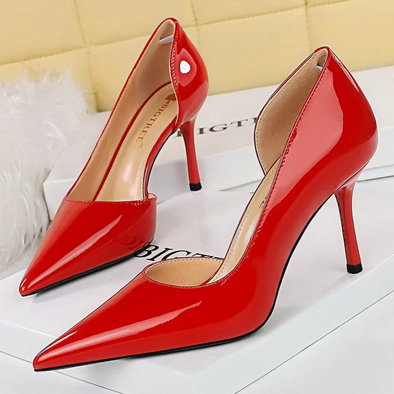 BIGTREE Shoes Women 8 Cm Heels Patent Leather Woman Pumps Stilettos Fashion Lady Shoes Sexy Party Shoes High Heels Plus Size 43