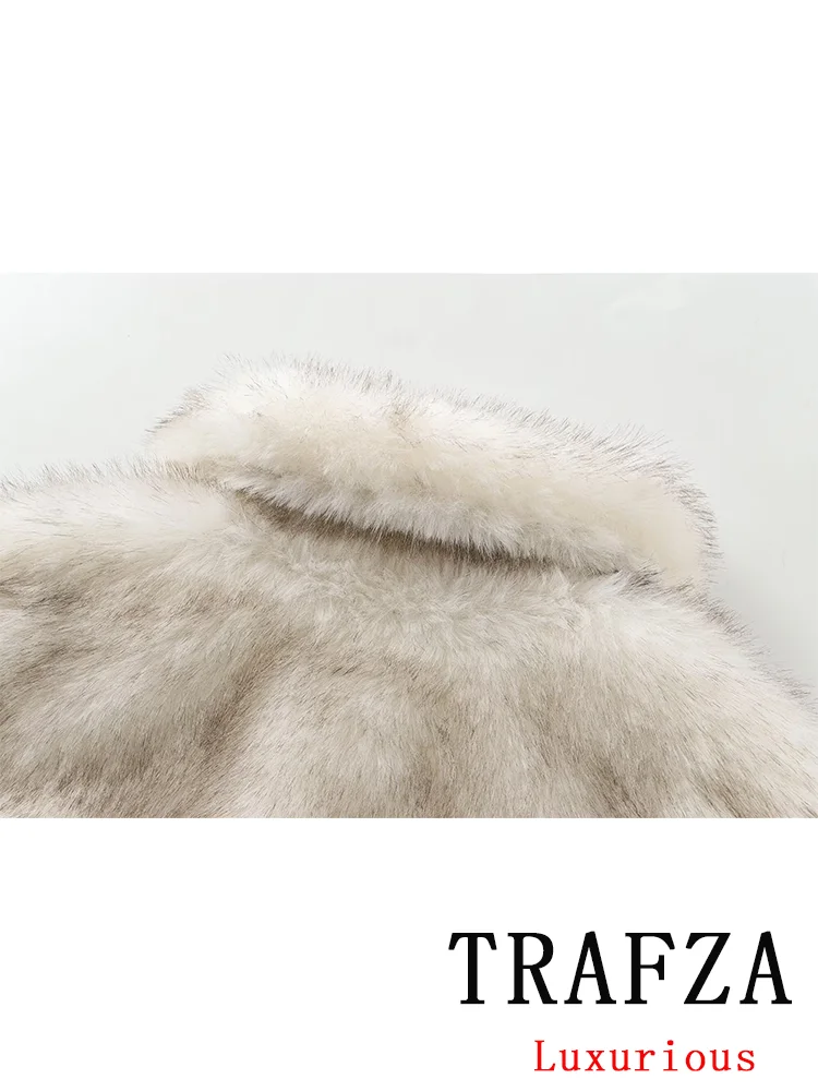 TRAFZA Vintage Chic Women Fur Jackets Solid Long Sleeve Turn-down Collar Short Coats New Fashion 2024 Autumn Winter Outwears