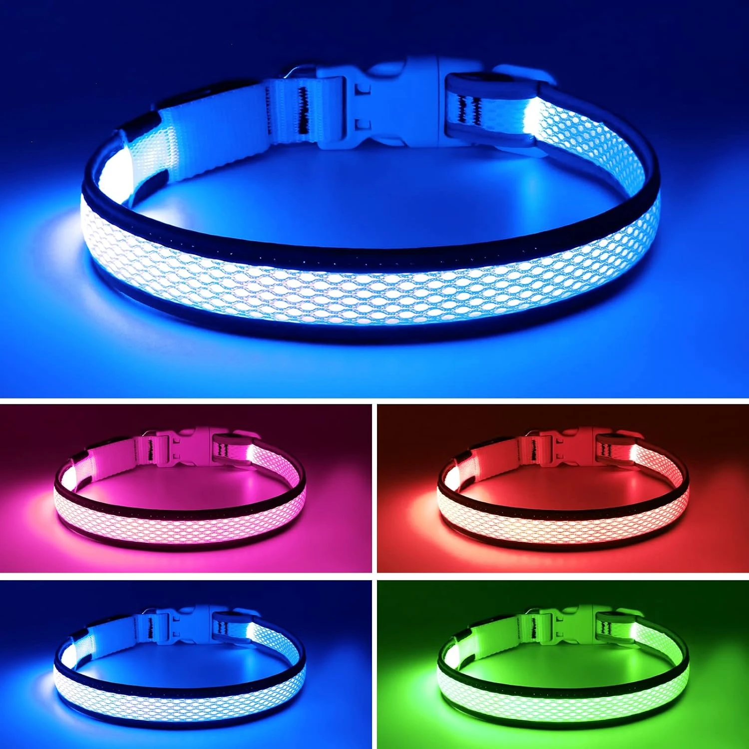 

Comfortable and Visible Neon Green LED Dog Collar Lights for Small Medium Large Dogs - USB Rechargeable and Adjustable Soft Mesh
