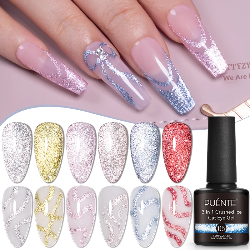 7.5ml 3 em 1 platina gato gel magnético unha polonês diamante reflexivo glitter olho de gato gel embeber fora verniz semi-permanente