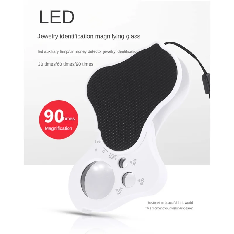 Efficient Illuminated Jewelry Loupe Magnifier 30X 60X 90X Fold Diamond Magnifying With UV LED Lights For Jewelers 1 Set