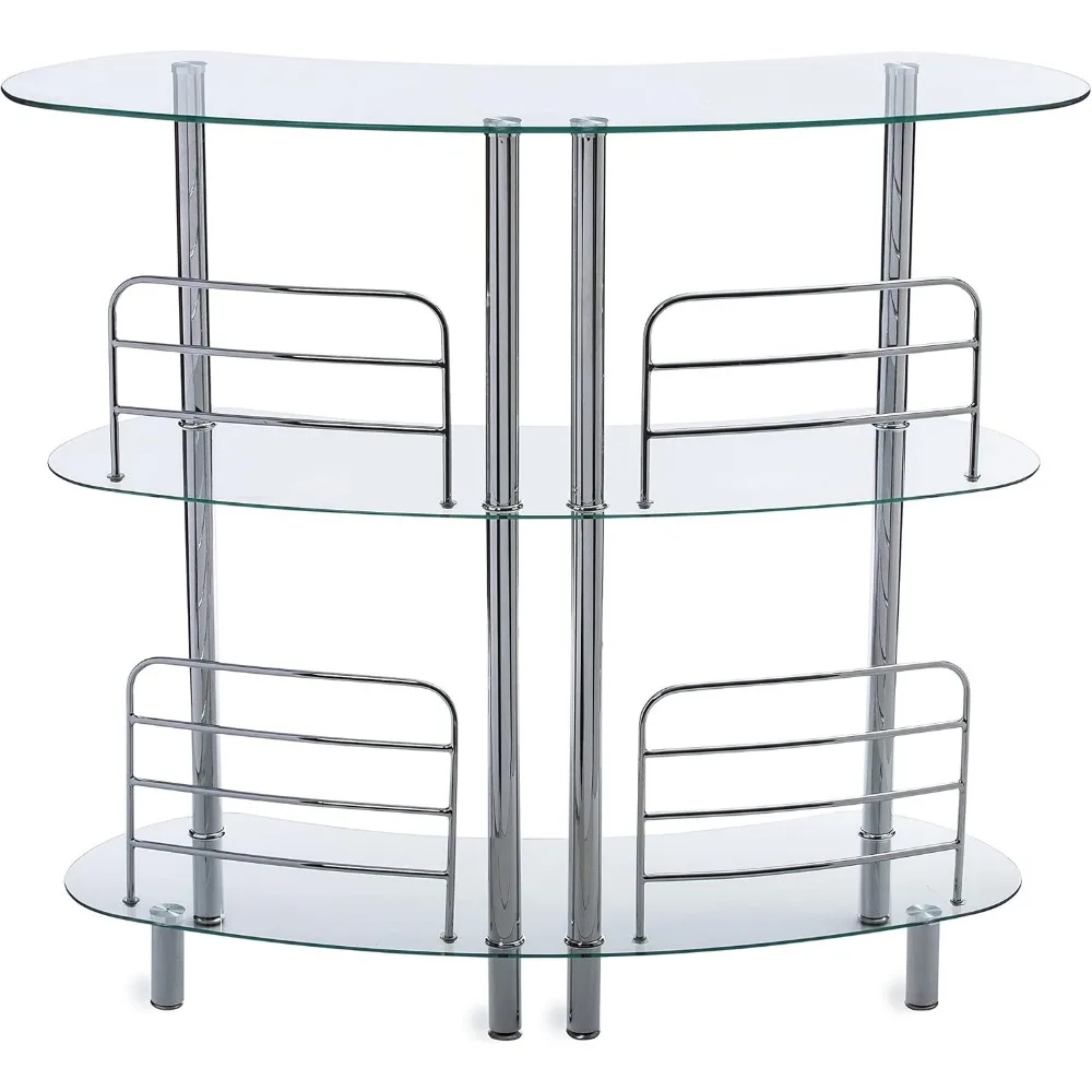 Bar Table for Home - Contemporary Modern Home Bar Unit, Liquor Bar with 2-Tier Storage Shelves