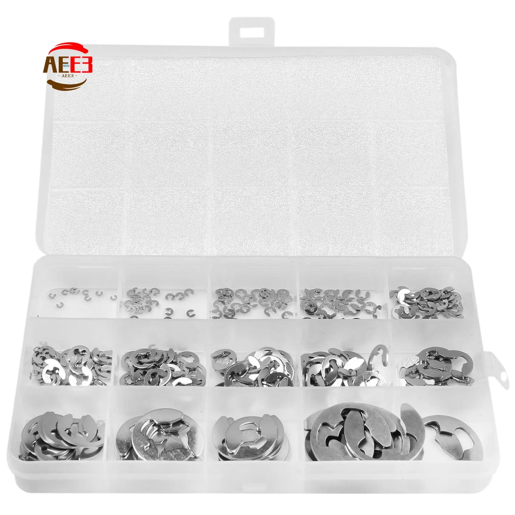AEE3-290Pcs/Set E Clip Circlip Washer Assortment Kit Stainless Steel 1.2-15 Mm External Retaining Ring Clip For Pulleys Shaft