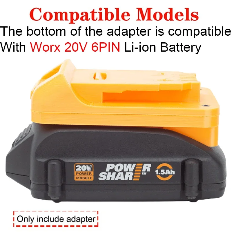 Adaptador/convertidor de batería para herramientas de iones de litio DeWalt de 18/20 V a adaptador de batería de iones de litio Worx de 20 V y 6 pines, accesorios para herramientas eléctricas