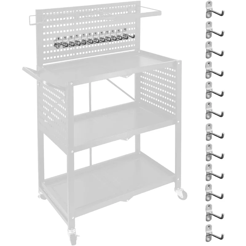 lumizone Tool Cart Hook Set A 3-Tier Foldable Tool cart on wheels DIY Use Tool organization Storage Mobility Transport