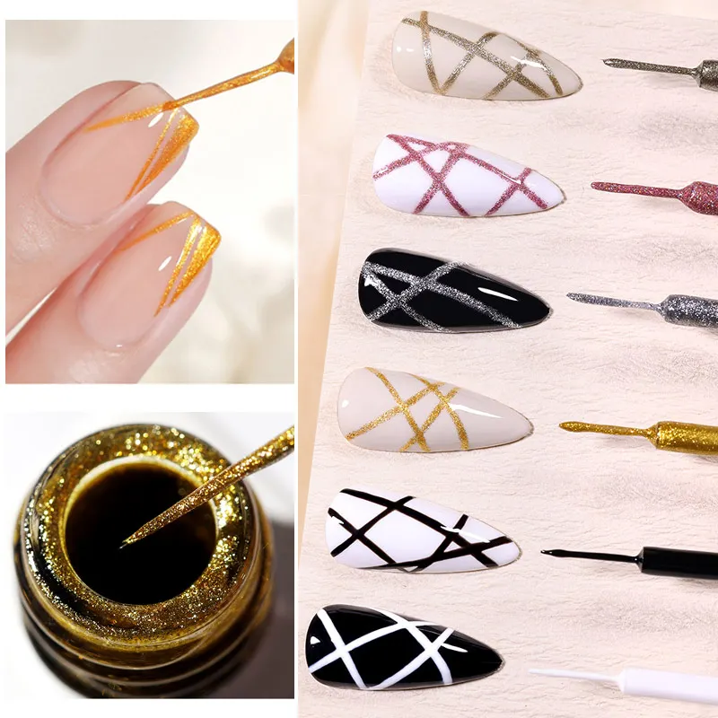 LILYCUTE 5 ml Weiß Schwarz Liner Gel Nagellack Bunte Französisch Malerei Streifen Semi Permanent Zeichnung Nail art UV Gel Lack – Detail 6