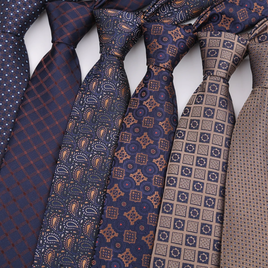 Luxury 8CM Mens Ties Necktie Brown Color Stripes Plaid Ties For Man Groom Jacquard Woven Neck Tie For Business Wedding Party