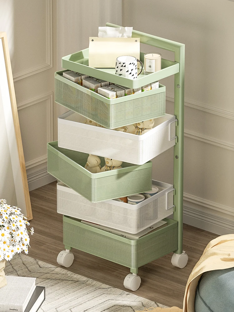 

trolley rack removable snacks cosmetics storage cabinet multi-functional rotating beauty cart bedroom bedside table