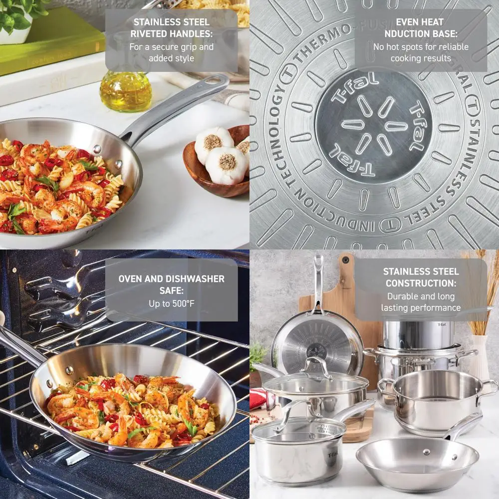 

20-Piece Stainless Steel Cookware Set: Induction & Dishwasher Safe, Oven-Safe to 500F, Versatile Cooking with Steamer