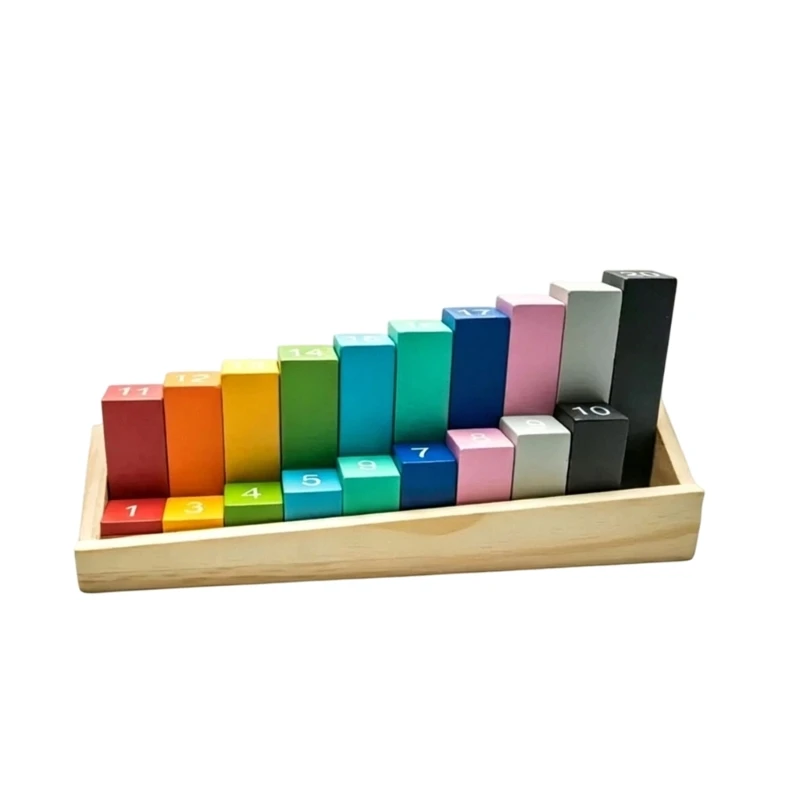 Preschool Learning Toy Early Education Counting Block with Rainbow Number Matching, Stacking Practice and Tray 15UB