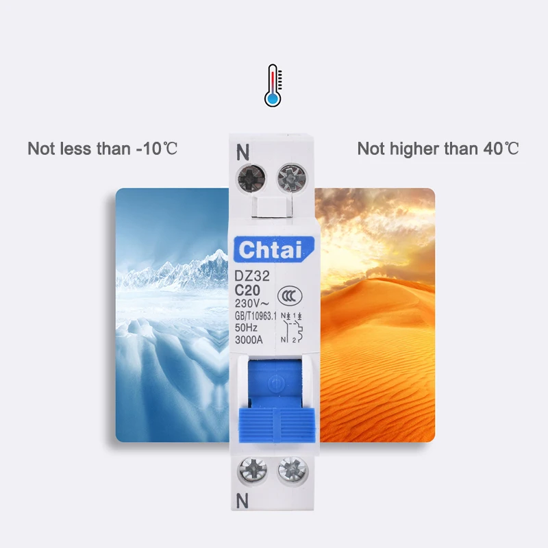 DZ32-32 1P+N C32 DPN 230V AC MCB Din Rail Mounting 6A 10A 16A 20A 25A 32A Household Air Switch OEM Mini Circuit Breaker