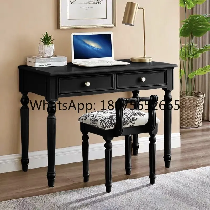 French black solid wood home european style small apartment computer desk writing desk