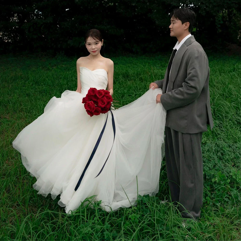 Zoci Fairy Tulle Sweetheart Wedding Dresses Strapless A-line Soft Tulle Simple Bridal Gown Korea Photo Shoot Dresses Customized