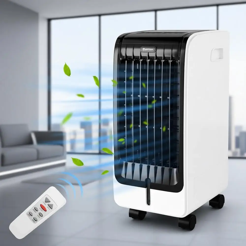 Refrigerador de ar multifuncional 3 em 1 com controle remoto, rotação de 60 °, 3 modos e 3 velocidades, temporizador de 8 horas, portátil silencioso para casa ou escritório