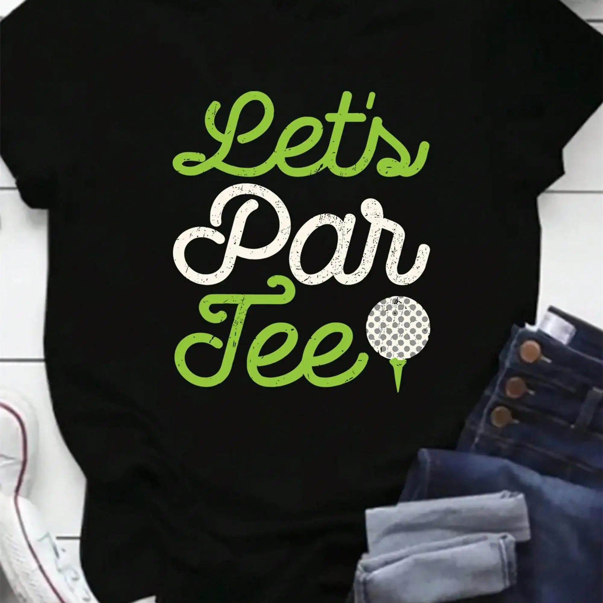 1pc Of Plus Size Women'S Casual Crew Neck T-Shirt Featuring A Geometric Golf Design, Short Sleeves, Made From Stretchy Fabric, Suitable For All Seasons As A Tunic Top