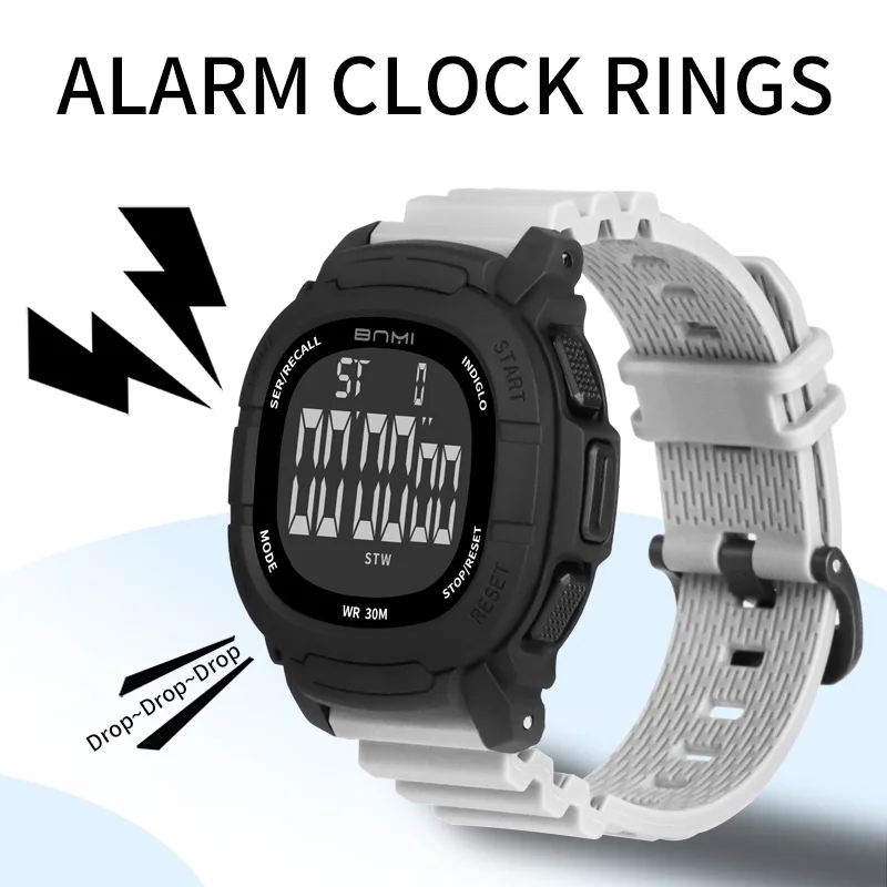 ساعة رياضية رجالية متعددة الوظائف، ساعة منبه، تقويم أسبوعي، عرض مضيء مقاوم للماء، ساعة رقمية كرونوغراف