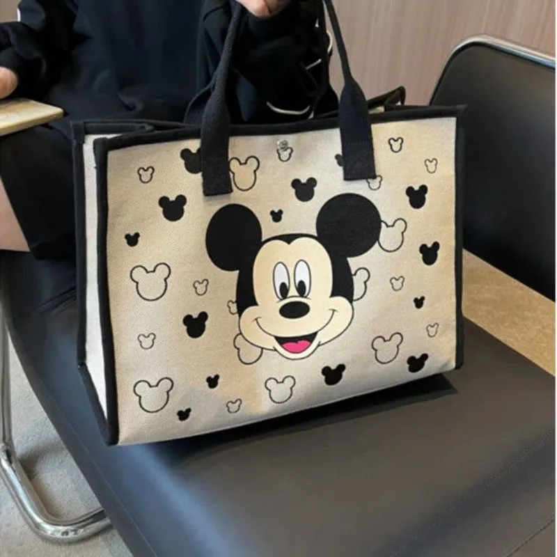 Disney Mickey Mouse Tote Bag Minnie Portable Women Cartoon Handbag Fashion Large Capacity Cute Girl Grocery Storage Shoulder Bag