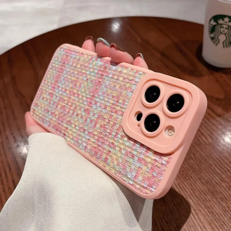 Coque de Luxe Carrée Tressée 3D en Silicone Souple, Antichoc, pour iPhone 11, 12, 13, 14 Pro Max, 7, 8 Plus, X, Poly XS